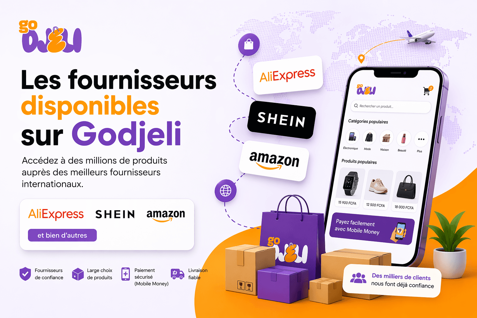 # Les fournisseurs disponibles sur Godjeli AliExpress, Shein, Amazon et bien d'autres