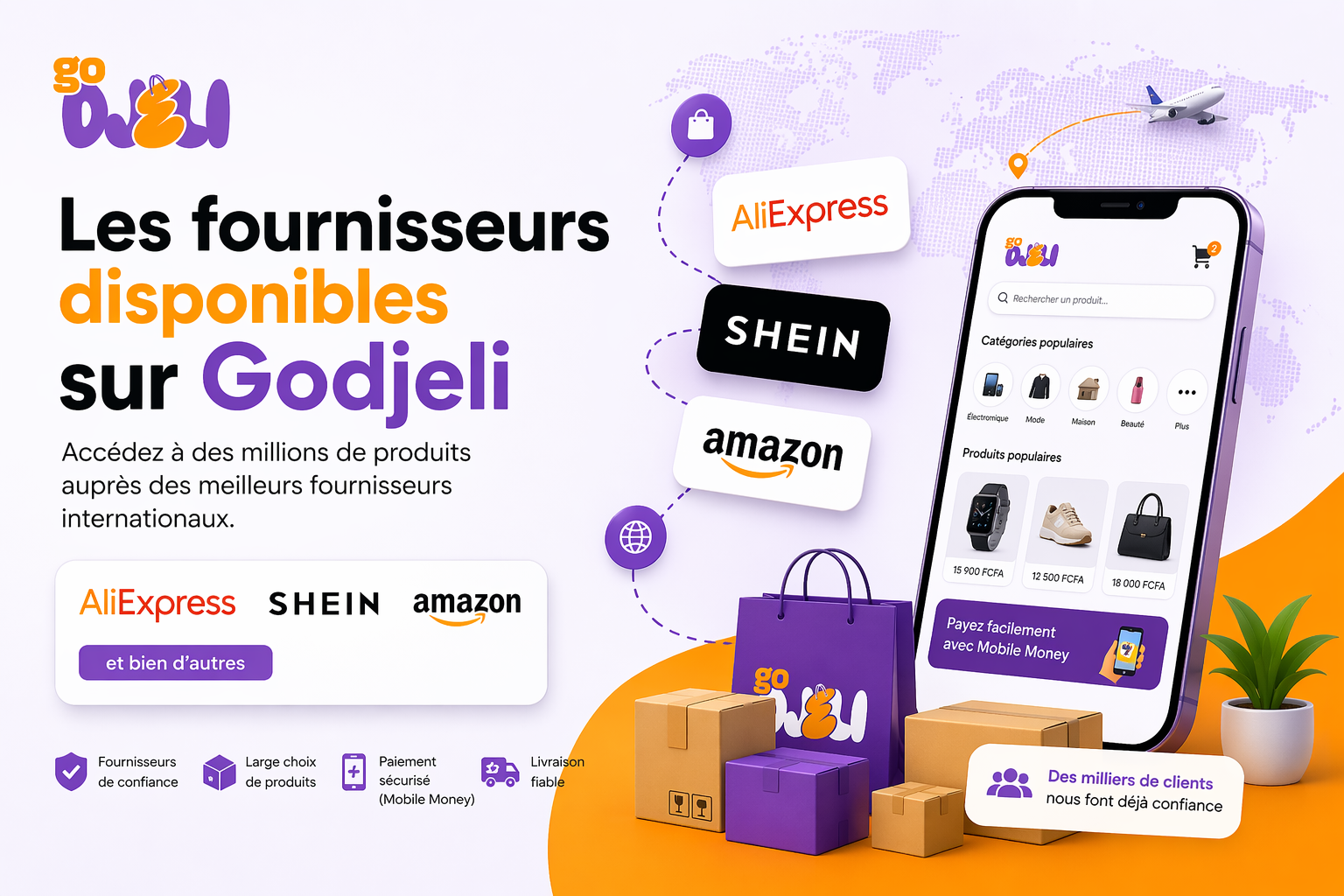 # Les fournisseurs disponibles sur Godjeli AliExpress, Shein, Amazon et bien d'autres